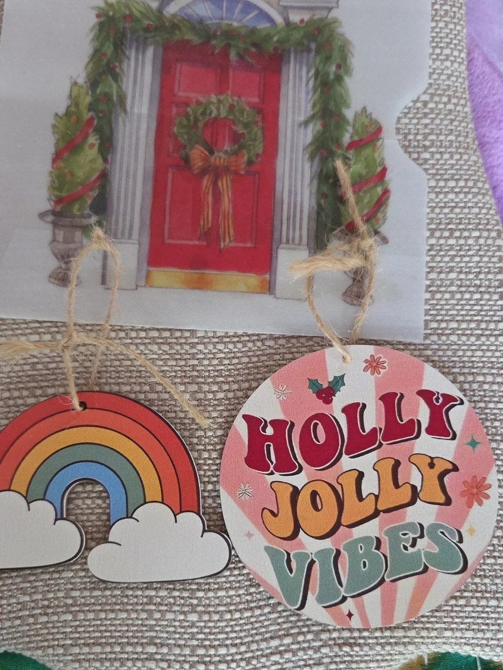 Holly Jolly Vibes &  Rainbow Holiday Handmade Hanging Ornaments -  Inc: 2